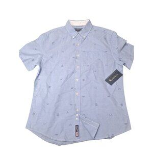 NWT U.S POLO ASSN Blue Logo Print Mens Short Sleeve Button Up Shirt Sz 2XL